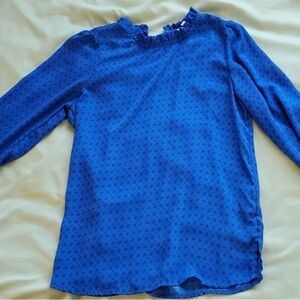 Maison d’Amélie Blue Ruffle Neck Blouse